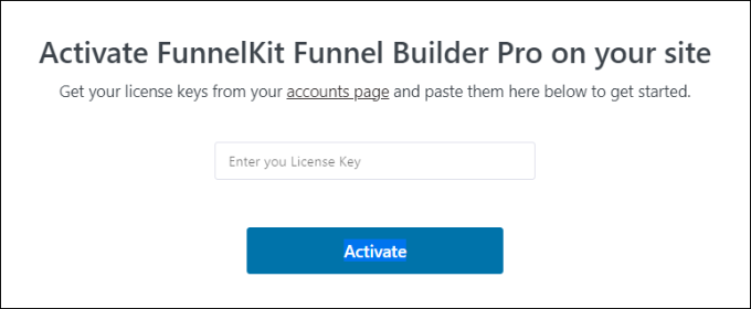 输入 FunnelKit 许可证密钥