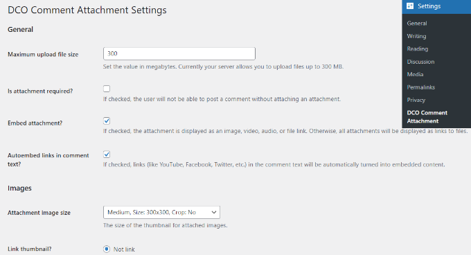 1 change dco comment attachment settings