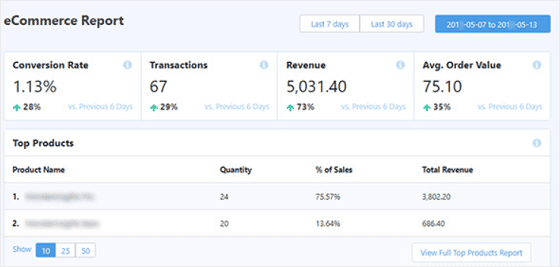 MonsterInsights eCommerce Report