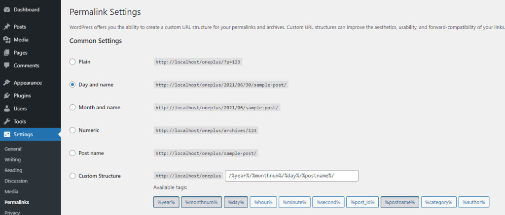 Permalink Settings onwplus WordPress