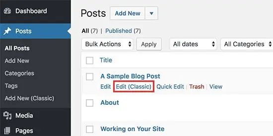 edit classic editor