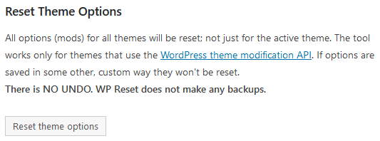 reset theme options