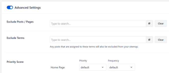 view additional settings in sitemap