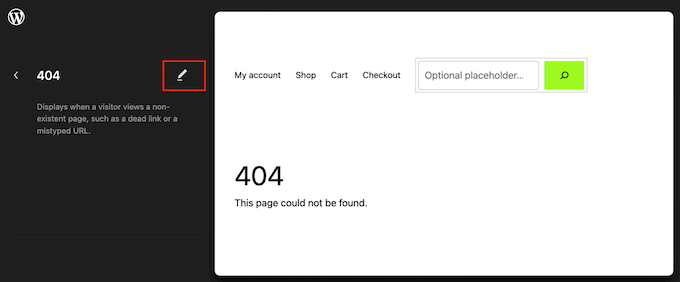 使用全站编辑器 （FSE） 编辑 WordPress 主题的 404 模板