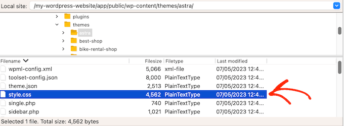 使用 FTP 客户端打开 WordPress 主题的样式.css文件