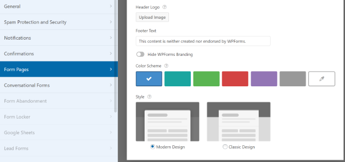 表单页面设置 WPForms