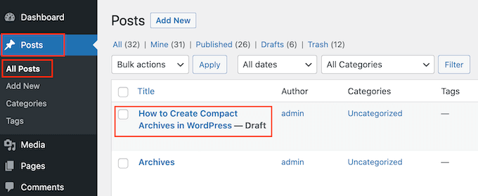 WordPress中导入的Google云端硬盘文档的示例