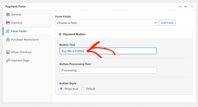 在WordPress中的可选付款表单中添加按钮标签