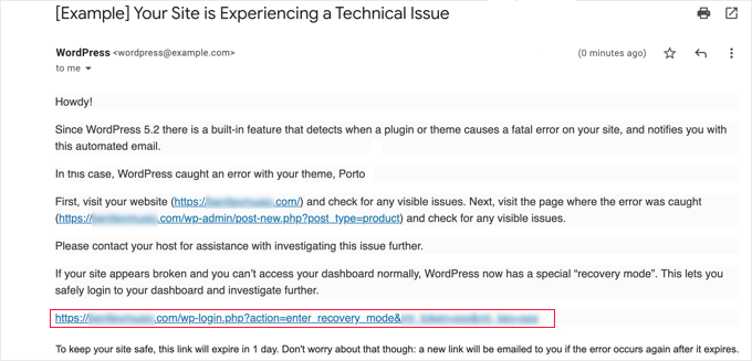 来自WordPress的有关您网站技术问题的电子邮件