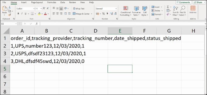 Advanced Shipment Tracking 的 CSV 示例文件