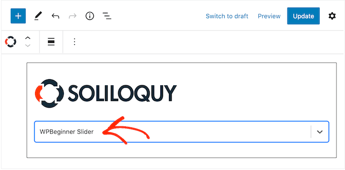 将 Soliloquy 块添加到您的 WordPress 网站
