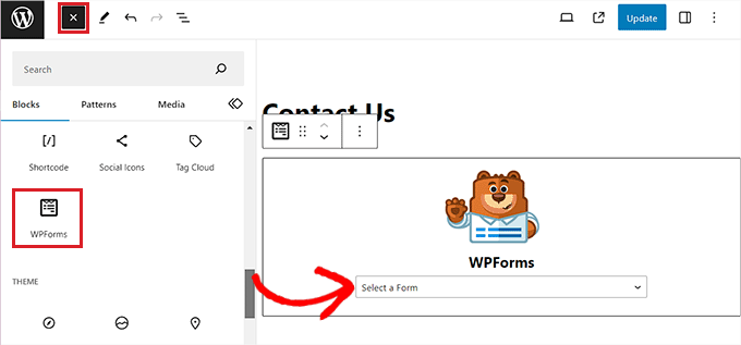 添加 WPForms 块