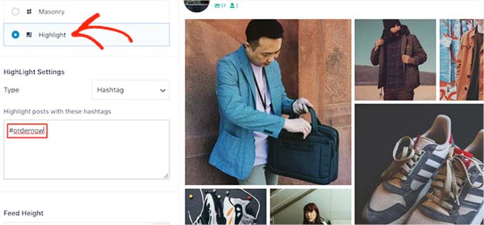 选择突出显示作为 Feed 类型