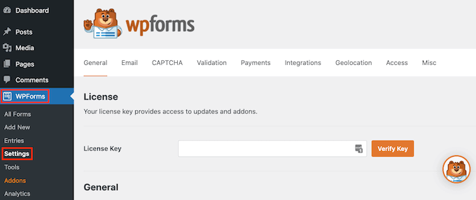 将许可证密钥添加到 WPForms 表单构建器插件