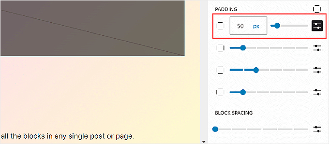 在 WordPress 完整站点编辑器中配置填充设置