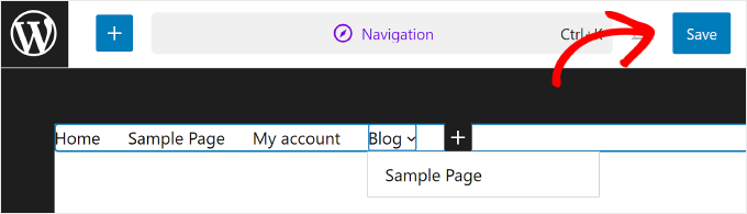 单击“保存”以在 WordPress 全站编辑器中正式更改菜单