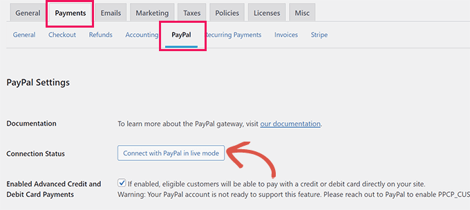 使用 PayPal 连接按钮