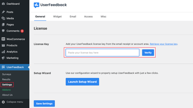 粘贴您的 UserFeedback 许可证密钥