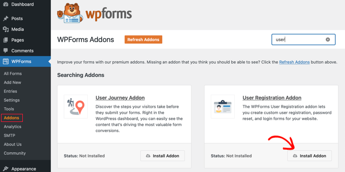 安装 WPForms 用户注册插件