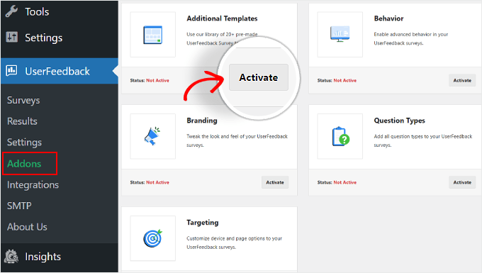 激活 UserFeedback 附加组件