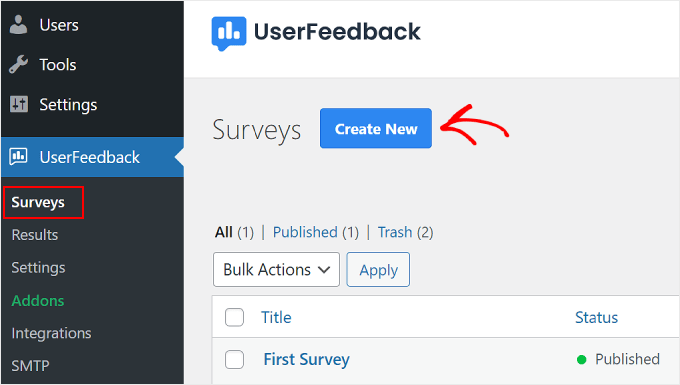 创建新的 UserFeedback 调查
