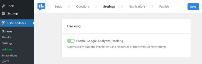 在 UserFeedback 上启用 Google Analytics 跟踪