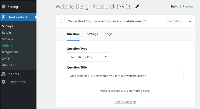 Website Design Feedback Pro 模板在 UserFeedback 上的样子