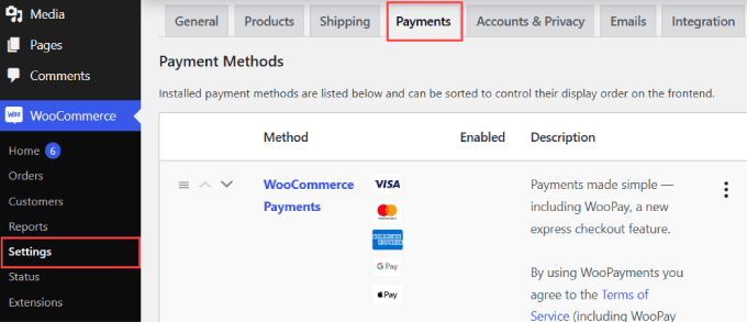 WooCommerce 付款选项卡