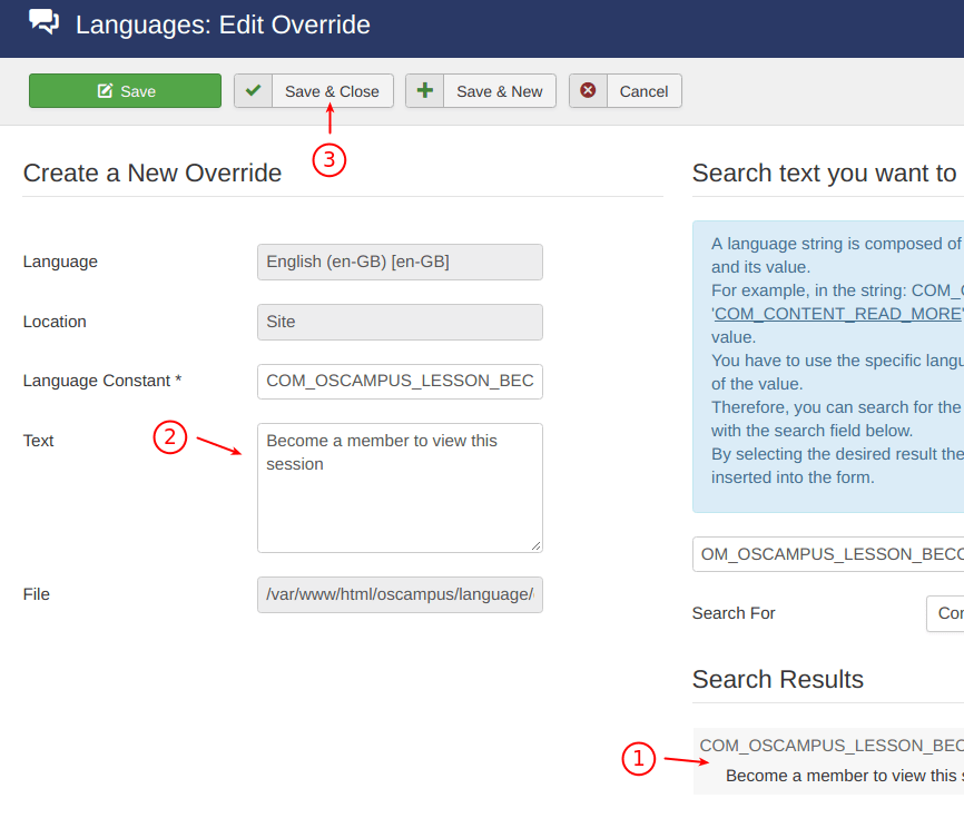 如何使用Joomla后台来替换语言文件内容