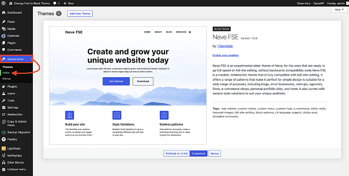 Accessing the Full Site Editor in WordPress