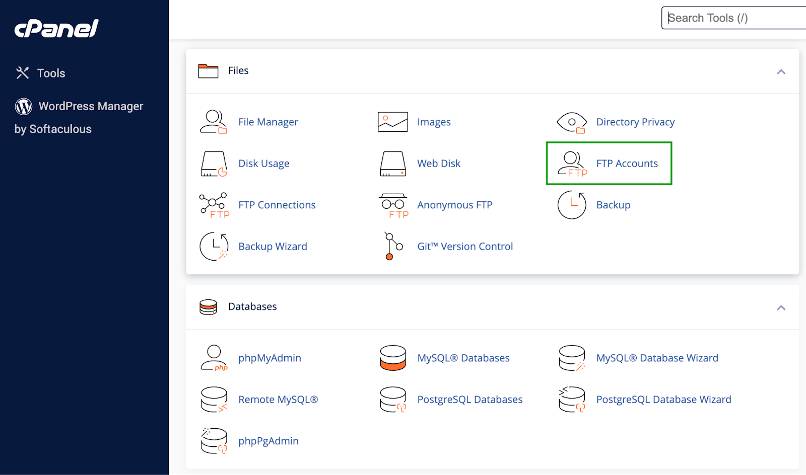 登录到您的主机帐户后，找到您的控制面板并搜索 FTP 或 SFTP。